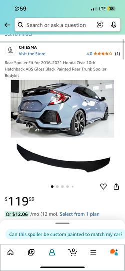 Rear Spoiler For Civic Hatchback 10th Gen