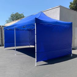 New in box $225 Heavy Duty 10x20 ft Canopy with (4 Sidewalls), Outdoor Patio Pop Up Tent Gazebo, Blue/White
