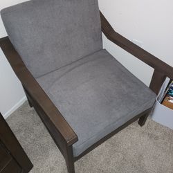 Brown Wood Chair Grey Cushions Gd Cd