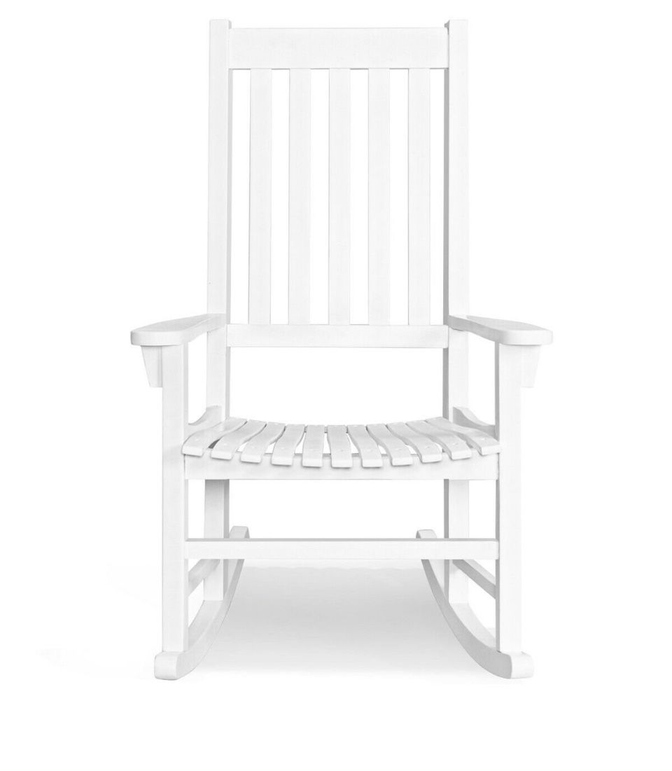 Indoor Outdoor Wooden High Back Rocking Chair-White