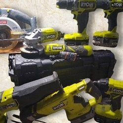 
7-Tool Pro Combo: Ryobi HP BRUSHLESS + RIDGID Worm Drive + 6.0Ah HP