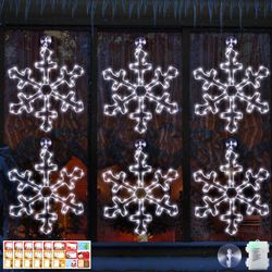 Hiboom 6 Pack 12 Inch Snowflake Christmas Window Lights, Battery Operated LED Hanging Snowflake Lights For Indoor Outdoor Christmas Window, Wall, Door