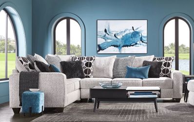 Light Gray Fabric L-Shaped Sectional Sofa