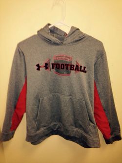 Boys Under Armour grey and red lg football pullover hoodie