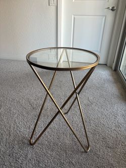 Round Glass Top Gold Metal Side Table