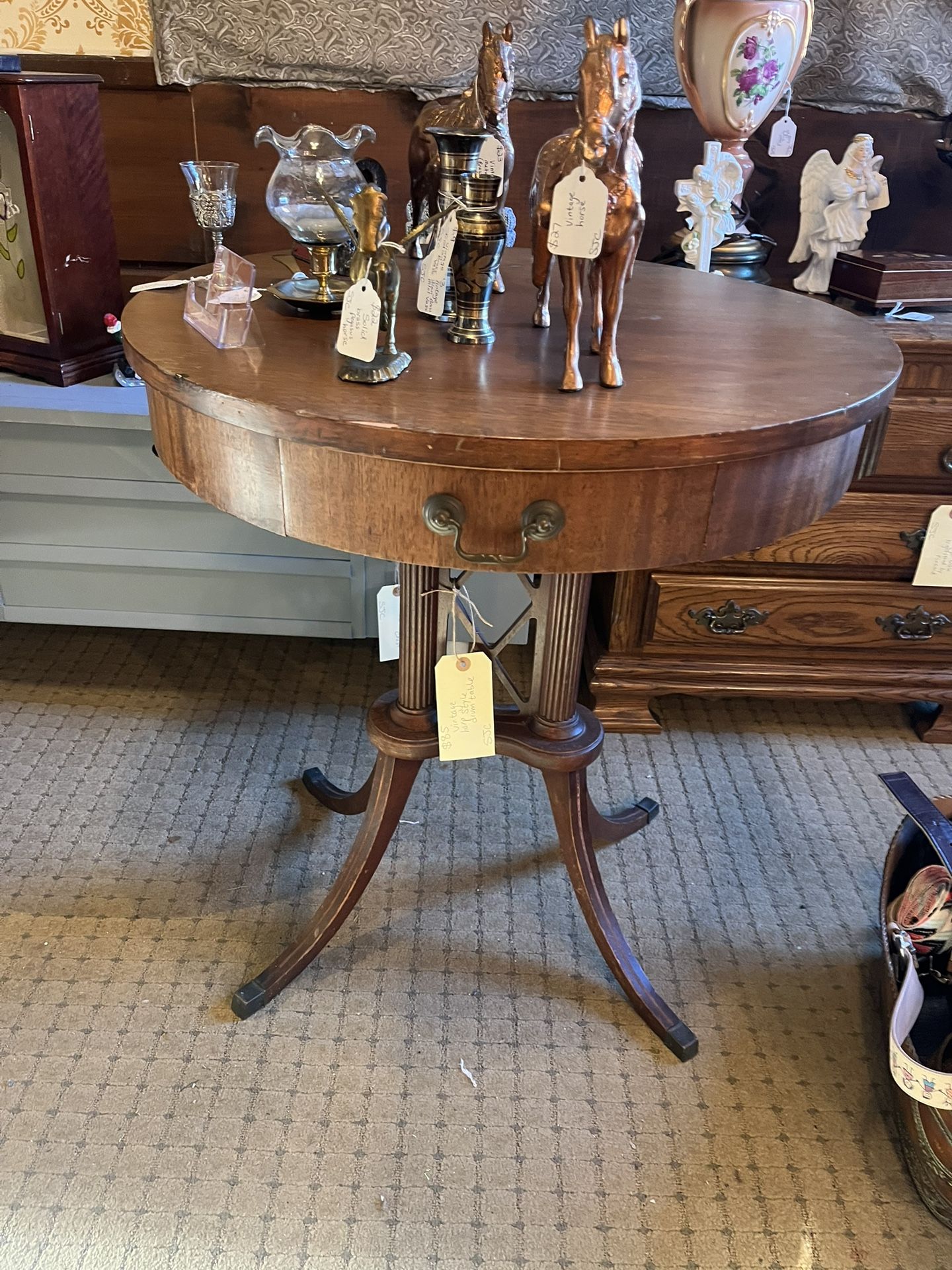 Vintage Mersman Wooden Drum Table W Draw