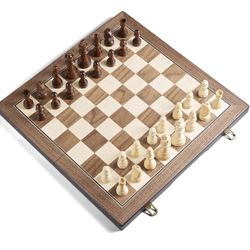 17” Wooden Magnetic Chess Set – Folding Board with Storage