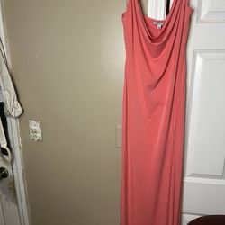Coral Spaghetti Strap  Midi Dress