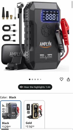 60W Portable Jump Starter Battery Pack (All Gas/10L Diesel),12V Starter Jump Box with Jumper Cables,Type C Fast Charging,3 Mode Light