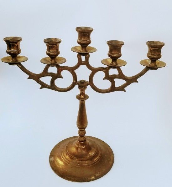 VINTAGE SOLID BRASS 5 ARM CANDLESTICK/ HOLDER/ CANDELABRA W