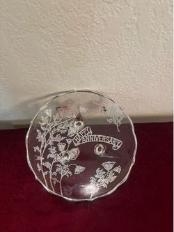 Glass and silver footed anniversary plate
