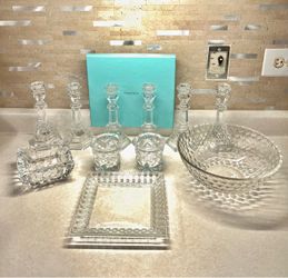 Tiffany & Co Crystal Candlesticks, Bowl, Tray, Candle Holders