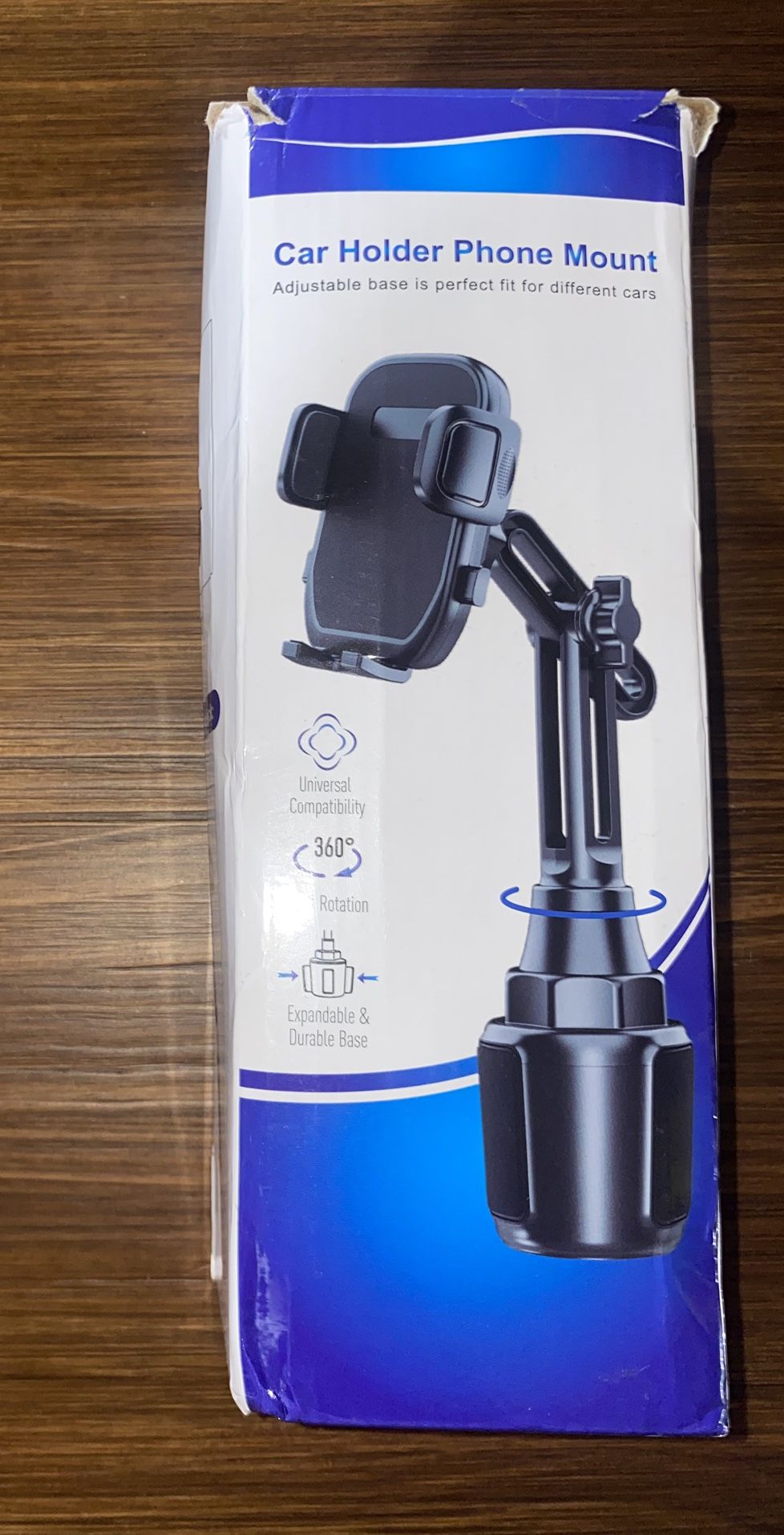 360° Adjustable Car Phone Mount • Fits Cup Holders 2.5”–4.1” • Fits All Phones