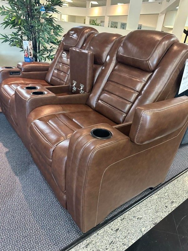 Chocolate Power Reclining Sofa and Loveseat 