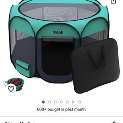 Ruff 'N Ruffus Portable Foldable Pet Playpen + Carrying Case & Collapsible Travel Bowl | Indoor/Outdoor use | Water Resistant | Removable Shade Cover 