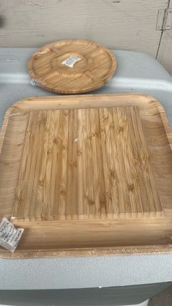 Bamboo Serving Tray and Divided Plate Set