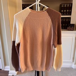 Women's Sweater Color Block Mock Neck Raglan Sleeve Size Small