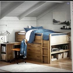 Pottery Barn Full size Low Loft Bed With Dresser And Desk  