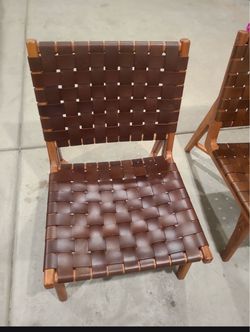 Pair of Crate and Barrel Woven Leather Strap Accent Chair