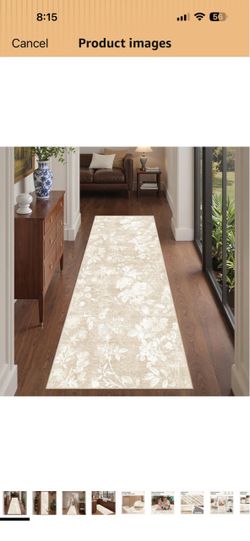 Soalmost Floral Runner Rug 2x6 for Hallway, Washable Soft Neutral Rug Beige Vintage Oriental Low-Pile Non-Slip Thin Throw Kitchen Carpet Runner for En