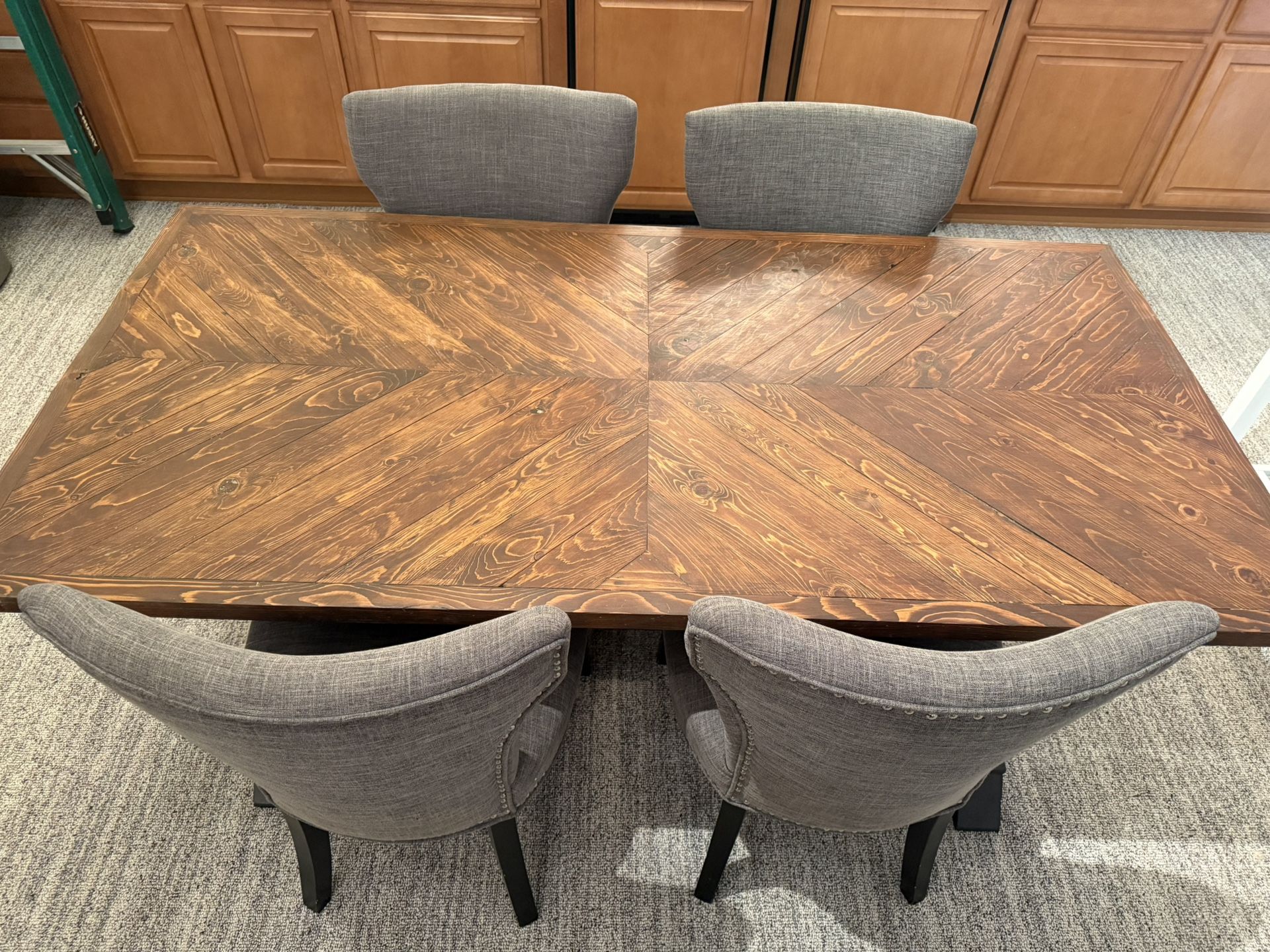 Custom Wood 6 Ft Table & 4 Upholstered Chairs
