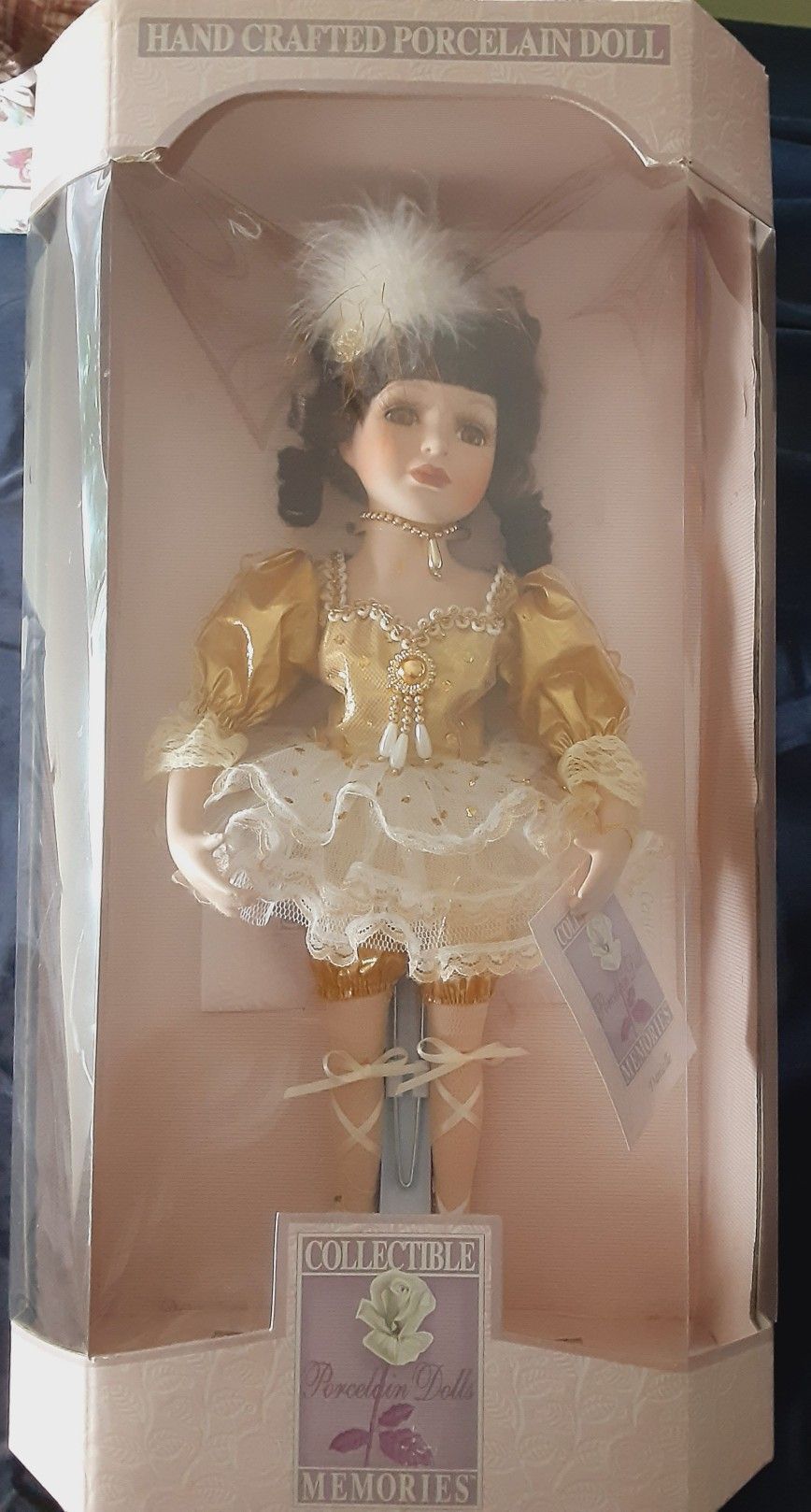 Collectable Memories Porcelain Doll, Danielle, Gold, 18in Tall.