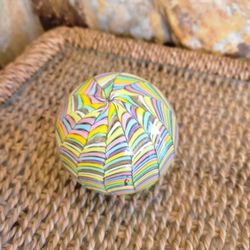 Hand Blown Vintage Paperweight Psychedelic Feather Pastel Flume Glass Rainbow