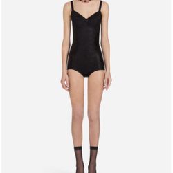 Women's Black Elasticated Corset-style Bodysuit Size 38