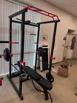 Power Rack Cage with Bench and Barbell