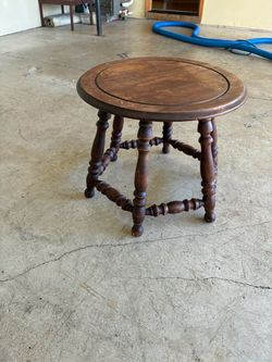 Antique Wood Round Side Table