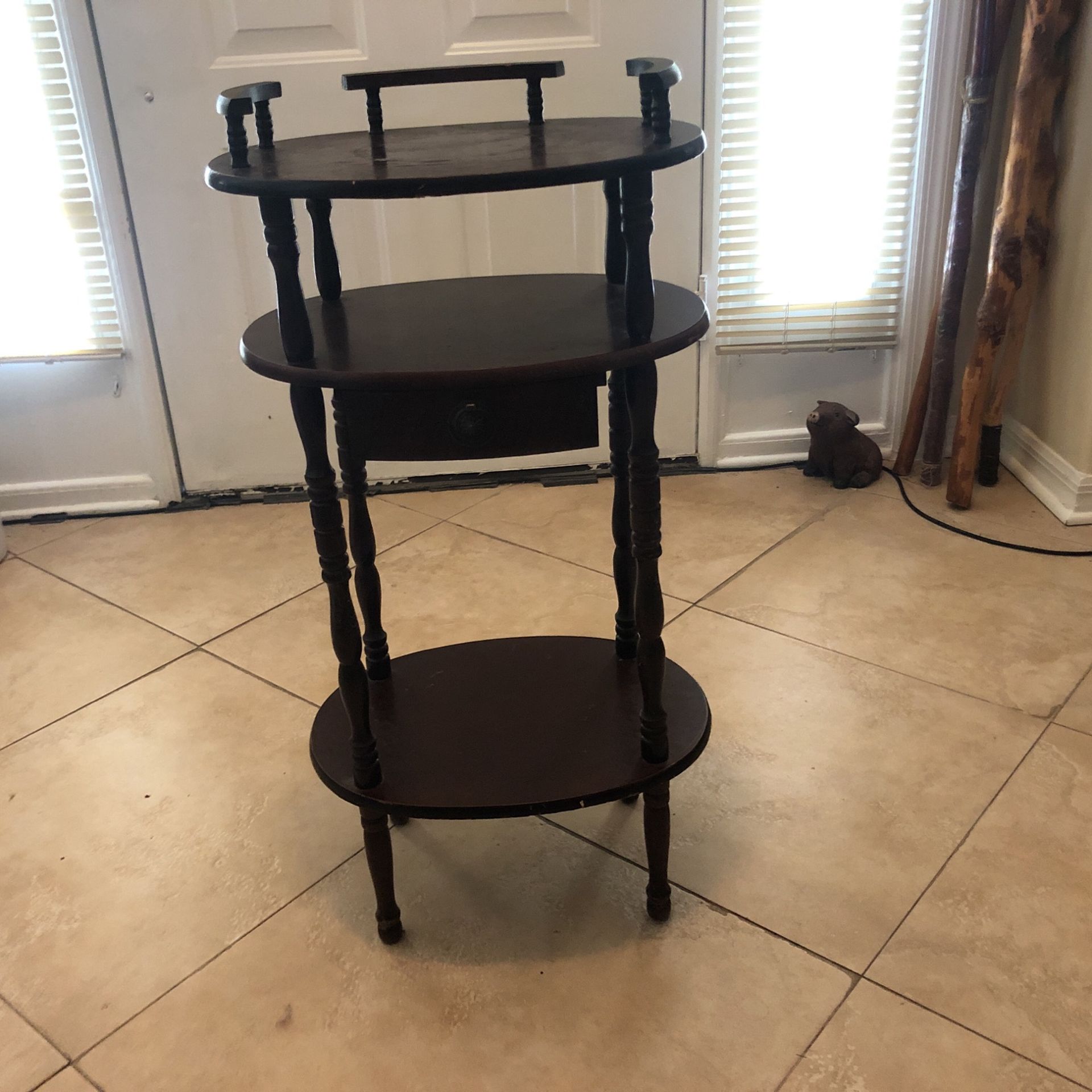 Vintage 3 Tier Phone Or Accent Table With Small  Drawer