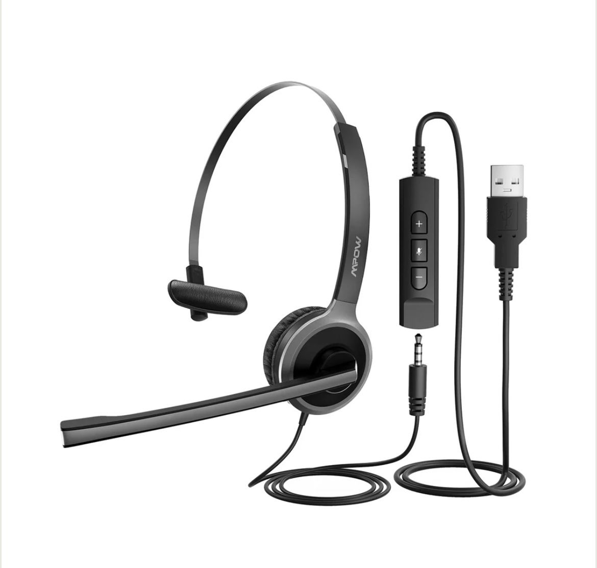 Mpow Single-sided USB Headset with Microphone, Over-the-Head Computer Headphone for PC, 270 Degree Boom Mic for Right/Left Ear, Comfort-fit Call Ceπβ