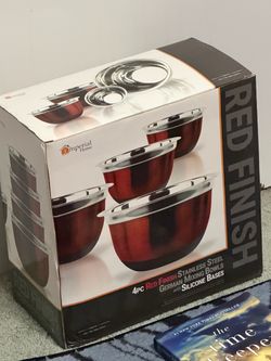 Imperial Home 4-Piece Red Stainless Steel Mixing Bowl Set