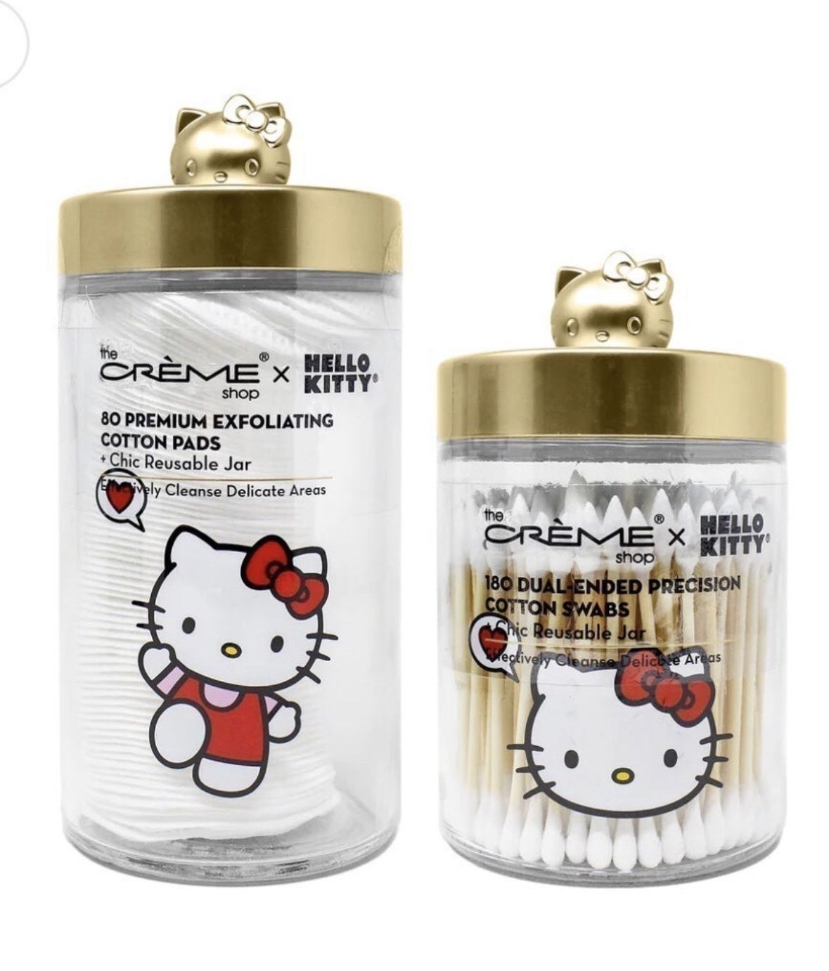 The Creme Shop X Hello Kitty Reusable Glass Jar Set With Q-tips & Cotton Pads