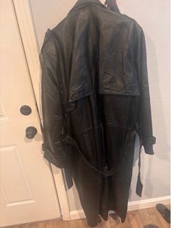 Mens genuine leather trench coat