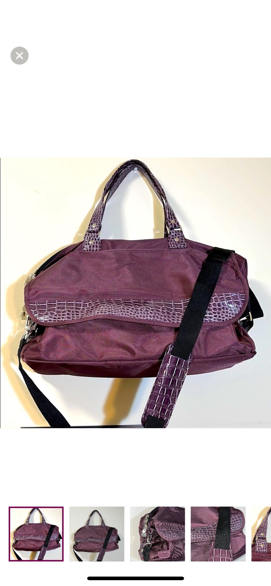 MC Joy Mangano Purple Wine Croc-Embossed Messenger Bag for office or travel