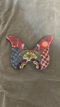 Hand-Painted Mexican Talavera Ceramic Butterfly Wall Art (6")