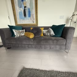 Grey Suede Sofa + Matching Chair Set