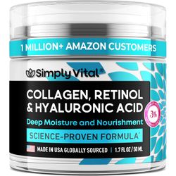 SimplyVital Collagen, Retinol & Hyaluronic Acid Cream - Anti-Aging Face Moisturizer for Face, Firming Skin Care Neck & Décolleté - Made in USA, Daily 