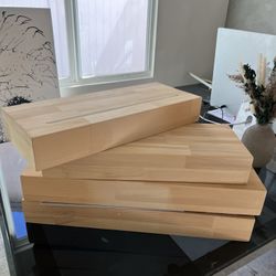 Floating Wall Shelves w/ LED Lights (Natural Wood) 