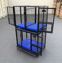 (New) $310 Set of (2) Heavy Duty Stackable Dog Cage 37x25x64 inches 