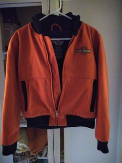 Harley Davidson Motorcycles Mens medium Black Orange Wool USA Made Jacket Coat EUC $60