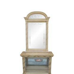 Pulaski Furniture Ivory/Beige Etched Mirror & Display Cabinet Console  