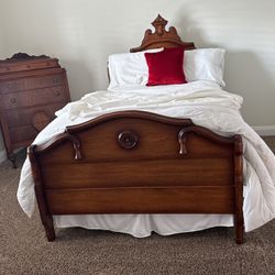 Full Size Antique Wooden Victorian Headboard And Footboard with New Box Spring And Frame 