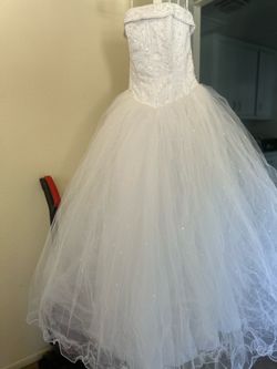 White Strapless Beaded Ball Gown Dress
