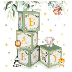 49 Pcs Sage Green Baby Shower Box with Letters Greenery Safari Woodland Animal DIY Balloon Boxes Decorations for Boy Girl Gender Reveal Forest Jungle 