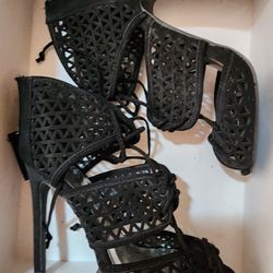 Black Lace- Up Heels 