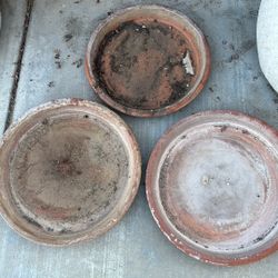 3 Large Clay Saucers 