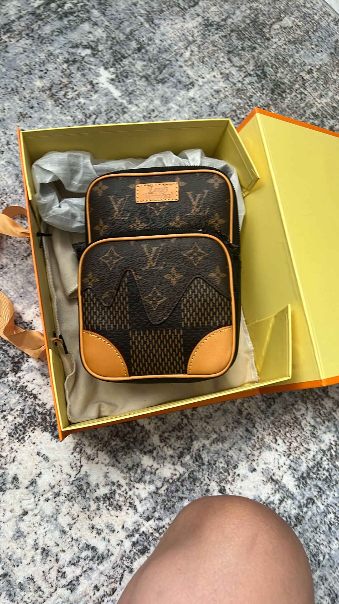 Louis Vuitton Amazon Sling Damier Giant Cross- body Bag Brown