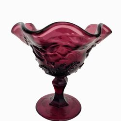 Fenton Vintage L.G. Wright Madonna Inn Flat Rose Amethyst Purple Compote